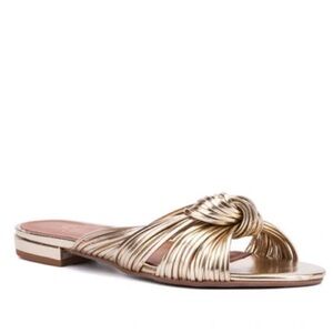 Aquatalia Tristina Slip On Knotted Sandal In Gold Size 8 NWT